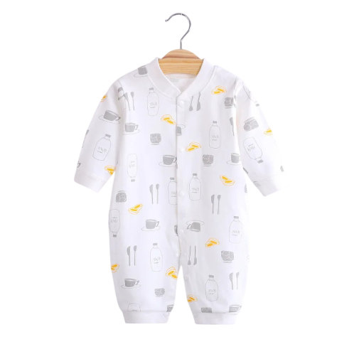 Ensemble pour bébé nouveau-né Body en coton à manches longues Ensemble blanc à motifs Encolure en V Fermeture à pressions Vêtements pour bébés