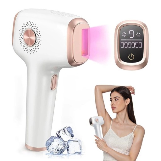 Epilator IPL pentru femei cu funcție de răcire cu gheață 9 niveluri de energie și 2 moduri de flash ecran LCD material ABS alb-auriu pentru față și corp