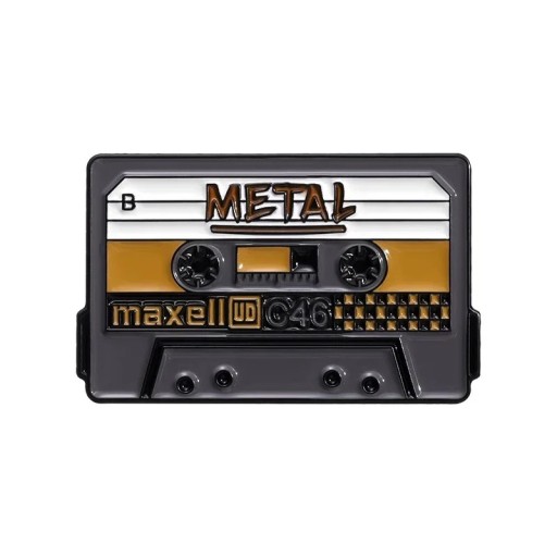 Épinglette émaillée cassette musicale Metal environ 1,8 × 2,8 cm broche en métal gris-jaune rétro badge pour revers sac à dos
