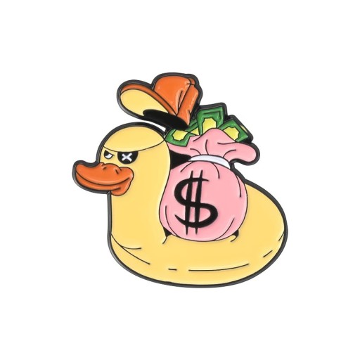 Épinglette émaillée de canard avec un sac d'argent environ 3,3 × 3,3 cm broche en métal jaune rose verte insigne pour vêtements revers sac à dos accessoire