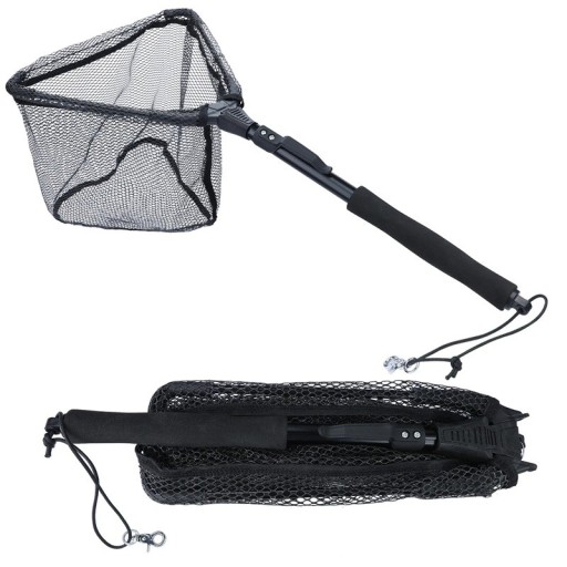 Epuisette de pêche télescopique pliable 65 cm Épuisette compacte pour poissons Maille résistante Pliage rapide Transport facile Accessoire de pêche