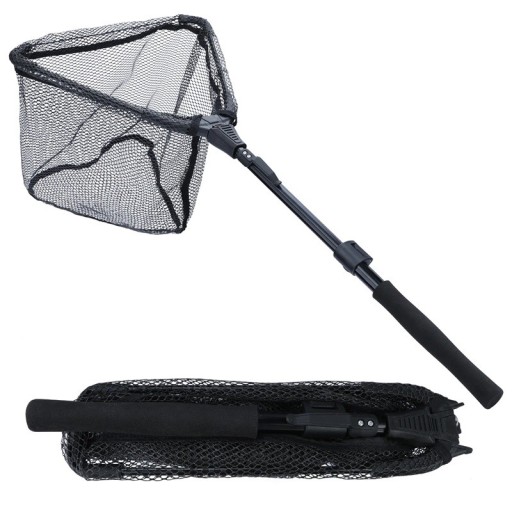 Epuisette de pêche télescopique pliable 95 cm Epuisette compacte pour poissons Filet résistant Pliage rapide Transport facile Accessoire de pêche