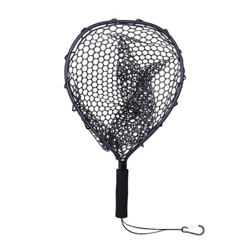 Epuisette noire en caoutchouc 30 × 35 cm Léger épuisette à poissons Construction durable Poignée ergonomique Facilité d'utilisation Doux pour les poissons