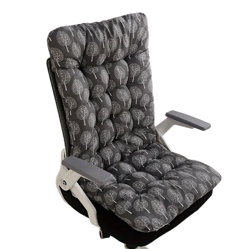 Ergonomický šedý polštář na kancelářskou židli s opěrkou zad 85 x 45 cm Protiskluzový povrch Elastický popruh Polyester se vzorem chmýří