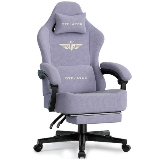 Ergonominen pelituoli jalkatuella, korkea selkänoja 131 cm, kangaspäällyste, kääntyvä toimistotuoli PC-työskentelyyn