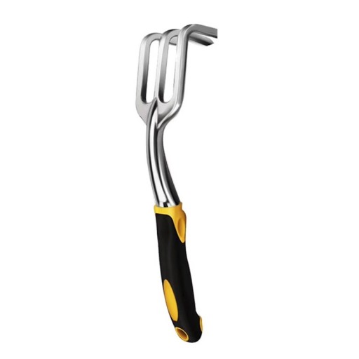 Ergonomischer Bodenbearbeiter mit Metallrechen in Schwarz-Gelb zum Lockern, Jäten und Bearbeiten von Beeten
