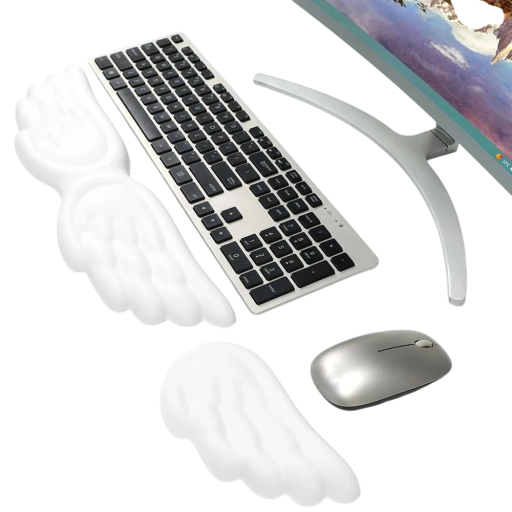 Ergonomiskt handledsstöd för mus i form av en änglavinge. Minnesskum. Motverkar trötthet vid arbete på datorn och spel.