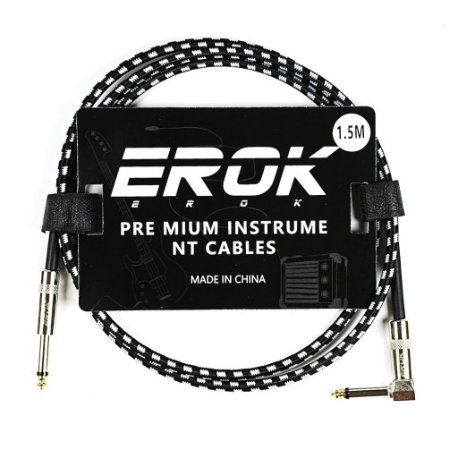 EROK Kytarový audio kabel 1,5m 6,35 mm samec–samec Protišumový opletený kabel pro elektrickou kytaru, baskytaru a pedálové efekty EROK Kytarový audio kabel 1,5m 6,35 mm samec–samec Protišumový opletený kabel pro elektrickou kytaru, baskytaru a pedálové efekty