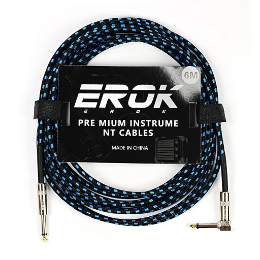 EROK Kytarový audio kábel 6 m 6,35 mm samec–samec Protišumový opletený kábel pre elektrickú gitaru, baskytaru, pedále a univerzálne použitie EROK Kytarový audio kábel 6 m 6,35 mm samec–samec Protišumový opletený kábel pre elektrickú gitaru, baskytaru, pedále a univerzálne použitie