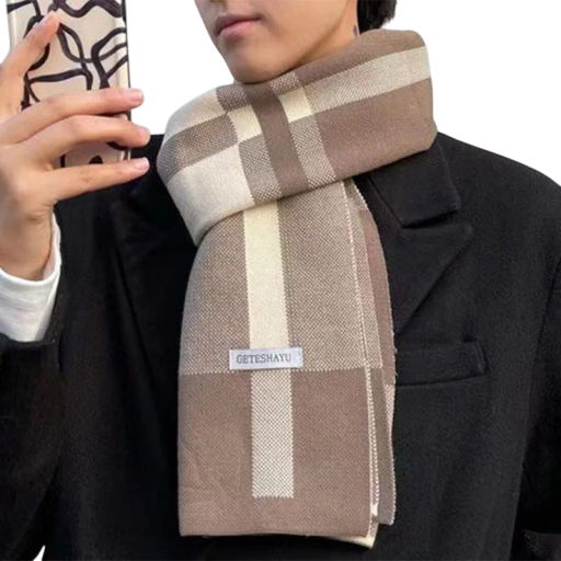 Eșarfă masculină în carouri 180 cm Accesoriu cald și moale pentru iarnă Eșarfă elegantă pentru bărbați din poliester și acril Accesoriu vestimentar stilat de iarnă