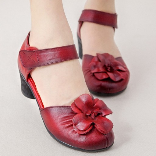 Escarpins en cuir pour femmes avec fleur