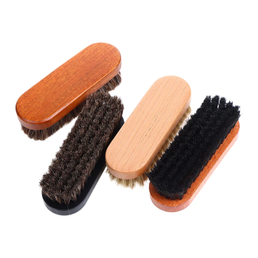 Escova de crina de cavalo com cabo de madeira 11,7 x 4,3 x 3,3 cm Escova de limpeza natural para calçado, móveis e superfícies
