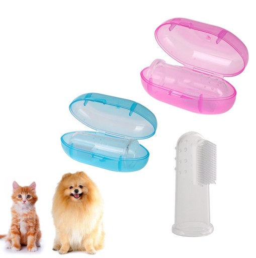 Escova de dentes de silicone com estojo para cães e gatos