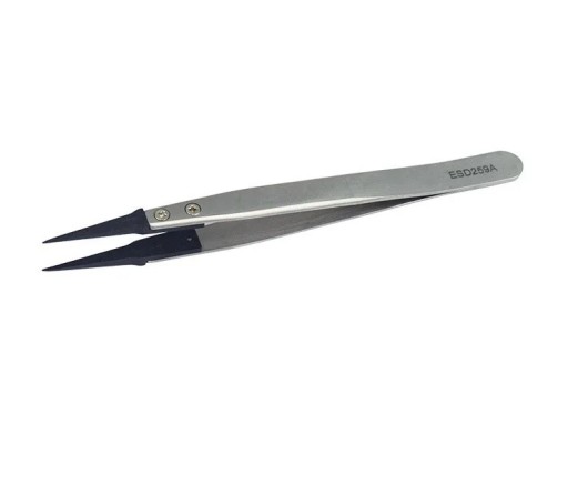 ESD-259A Antistatic Tweezers with Wide Replaceable Plastic Heads and Stainless Steel Handle for Watch and Electronic Device Repairs
