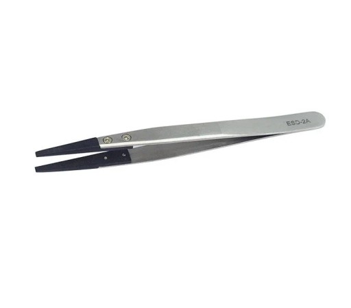 ESD-2A Antistatic Tweezers with Replaceable Plastic Tips and Stainless Steel Handle for Fine Watch and Electronic Component Repair