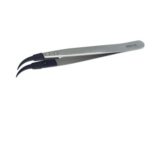 ESD-7A Antistatic Tweezers with Replaceable Curved Plastic Tips and Stainless Steel Handle for Precision Repairs and Electrical Work