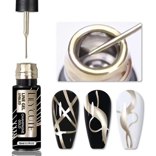 Esmalte de uñas metálico para crear líneas finas Esmalte en gel para decoración de uñas Esmalte en gel brillante de larga duración con un pincel fino y afilado