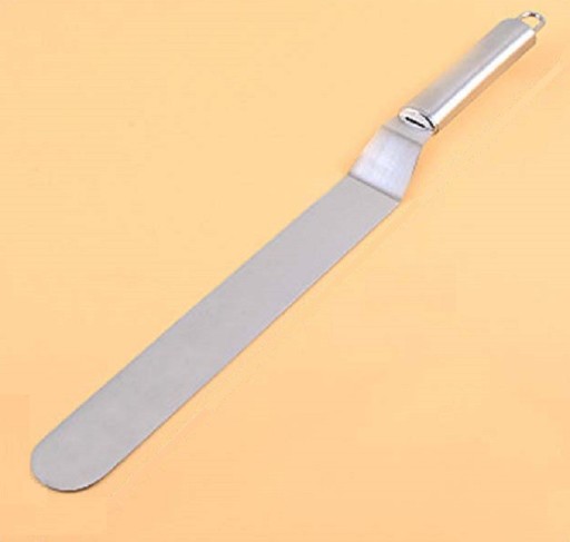Espátula doblada de acero inoxidable para pasteles y postres Cuchilla redondeada de 3 cm de ancho Mango de metal con lazo para colgar