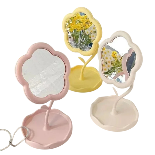 Espelho de mesa em forma de flor 15–18 x 10 cm Espelho colorido para maquilhagem Espelho decorativo para mesa Espelho para quarto ou casa de banho