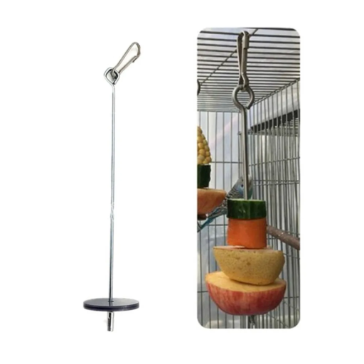 Espeto suspenso de alimentação para papagaios em aço inoxidável 15 cm Alimentação complementar para aves Brinquedo de gaiola Suporte para fruta e legumes