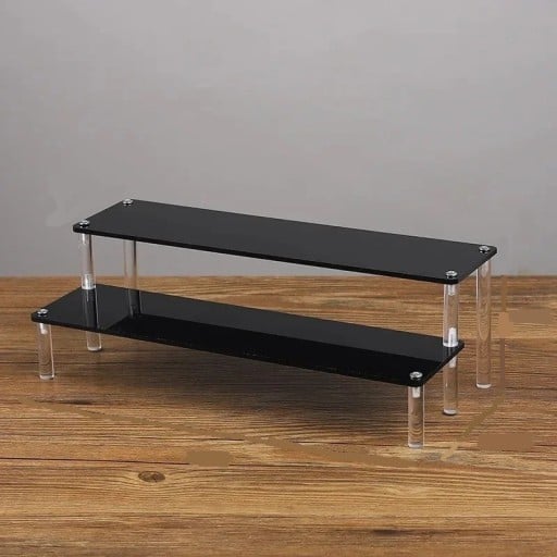 Espositore in acrilico a 2 livelli 40 × 14,5 × 10 × 8 cm organizzatore nero per figure profumi gioielli scaffale per esposizione di oggetti
