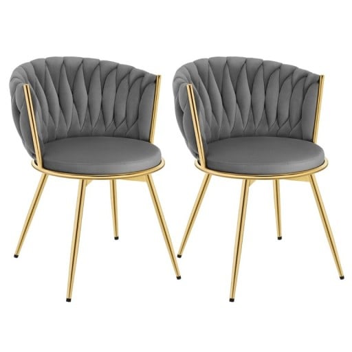 Esszimmerstühle mit Metallbeinen Set 2 Stück Geflochtene Rückenlehne und runder Sitz 60,5 x 59,5 x 78 cm Tragfähigkeit 150 kg Für das Esszimmer und das Schlafzimmer