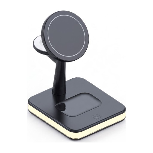 Estação de carregamento sem fios magnética 3 em 1 15 W com luz LED nocturna e saída USB para iPhone Apple Watch e AirPods