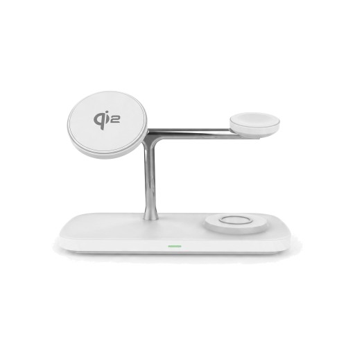 Estação de carregamento sem fios magnética 3 em 1 Qi2 15 W para iPhone Apple Watch Galaxy Watch e AirPods Suporte ajustável