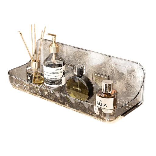 Estante de baño acrílico transparente de 24 x 9 x 8 cm, organizador de pared sin perforaciones, soporte para cosméticos, decoración para ducha y lavabo.