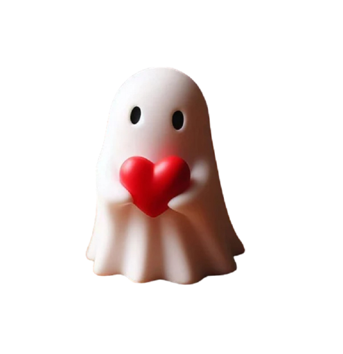Estátua de fantasma de resina Pequena figura de fantasma com coração vermelho Decoração de Halloween Fantasma branco para festa de Halloween 8,5 cm