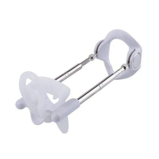 Estensore penieno con barre metalliche, fissaggio in silicone e lunghezza regolabile per allungare il pene, confezione discreta