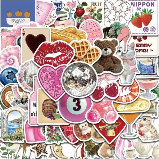 Estéticas pegatinas retro mix de motivos 50 uds 5,4x5,4 cm plástico multicolor para scrapbook agenda cuaderno teléfono decoración