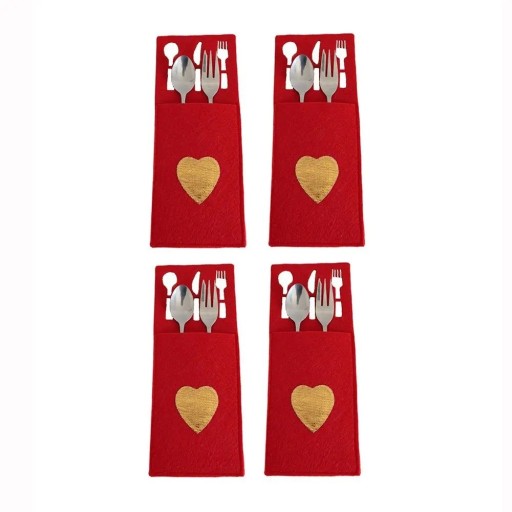 Estojo de Natal para Talheres com Coração Dourado 4 pcs