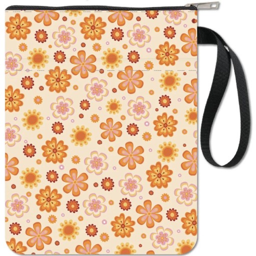 Estojo de tecido bege com fecho de correr 28 x 22 cm organizador à prova de água com bolso e alça padrão floral retro