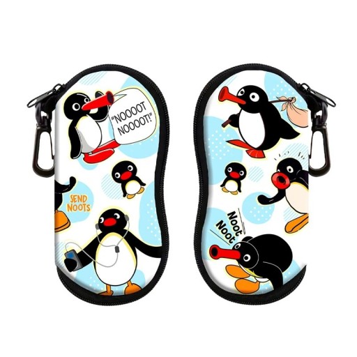 Estojo para óculos 17,9 x 8,5 cm com motivo de pinguim da história Pingu Fecho de zip Mosquetão Padrão engraçado