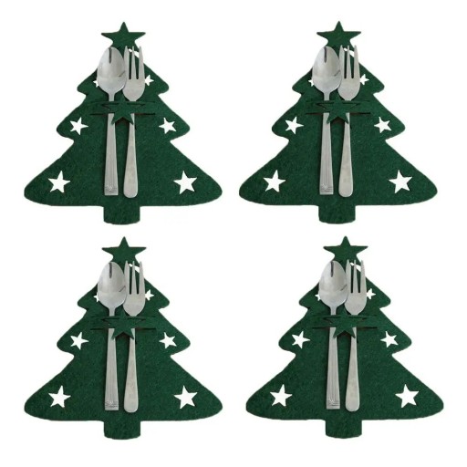 Estuche para cubiertos navideños - árbol 4 uds V130