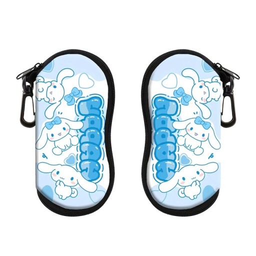 Estuche para gafas 17,9 x 8,5 cm Estuche azul claro con motivo de conejo blanco con lazo Estuche para gafas con cremallera y mosquetón