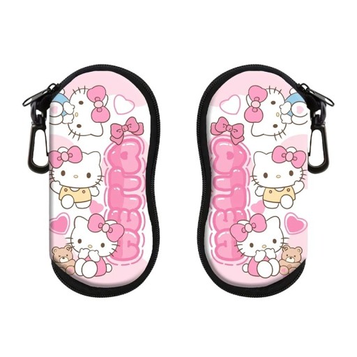 Estuche para gafas 17,9 x 8,5 cm Estuche con cremallera y mosquetón Motivo de gato rosa con lazo y corazones Bonita funda protectora para niños y adultos