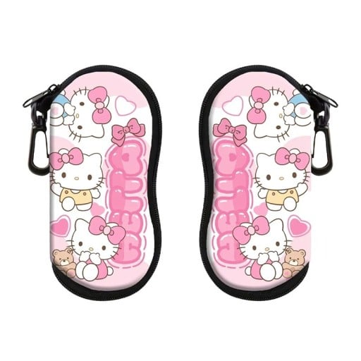 Estuche para gafas 17,9 x 8,5 cm Estuche con cremallera y mosquetón Motivo de gato rosa con lazo y corazones Bonita funda protectora para niños