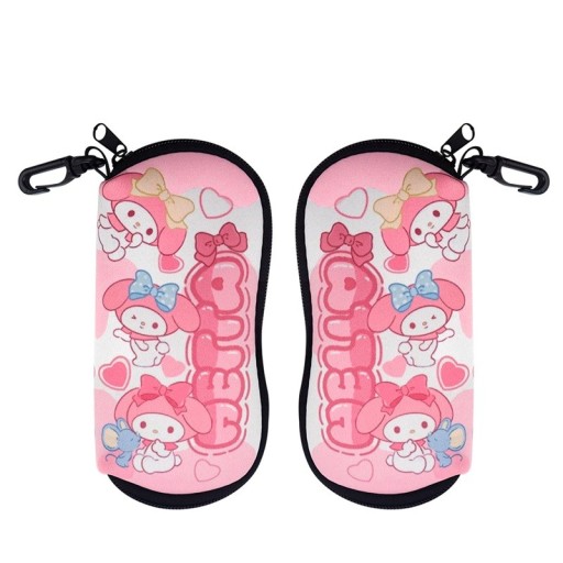 Estuche para gafas 17,9 x 8,5 cm Estuche rosa con motivo de conejo y lazo Estuche para gafas con cremallera y mosquetón Para niños y adultos