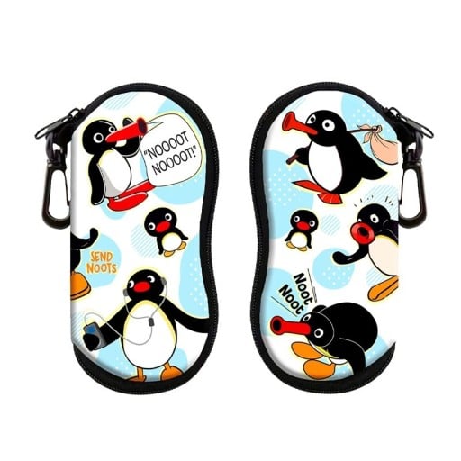 Estuche para gafas de 17,9 x 8,5 cm con motivo de pingüino del cuento de hadas Pingu Cierre de cremallera Mosquetón Divertido patrón de dibujos