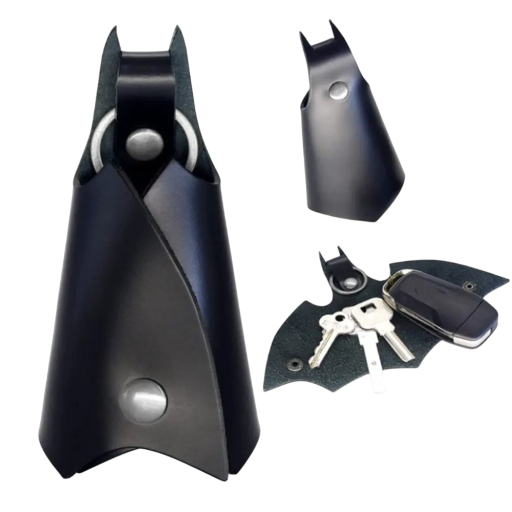 Estuche para llaves negro con colgante de murciélago 10,5 x 17,5 cm Estuche para llaves plegable Estuche para llaves de cuero Estuche para llaves con cerradura