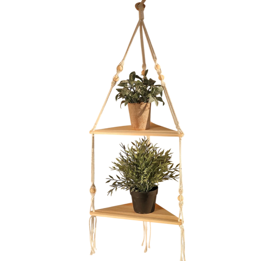 Étagère d'angle suspendue 32,5 cm Étagère en bois à deux niveaux avec corde pour mur Étagère d'angle de rangement