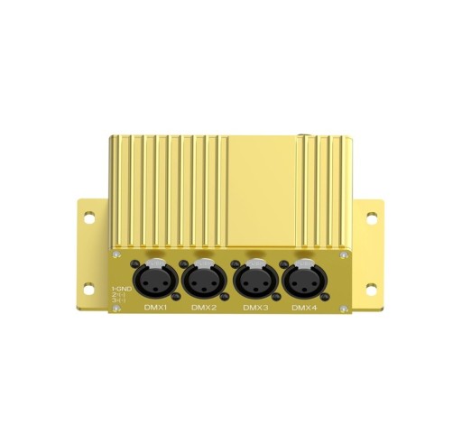 Ethernet DMX 512 -laatikko 4 portilla ja DC 5-12 V virransuunnan kytkimellä kultainen näyttövalaistukseen ja klubeille sekä lavoille
