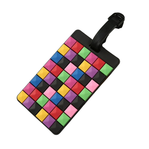 Etichetă pentru bagaje cu model mozaic colorat 10,5×6,5 cm etichetă de identificare din silicon pentru bagaje