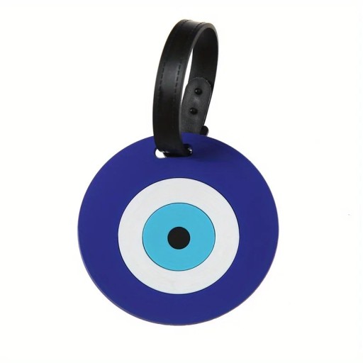 Etichetta per bagagli con motivo rotondo Evil Eye 10,5 × 10,5 cm etichetta identificativa blu in silicone per valigia o borsa da viaggio