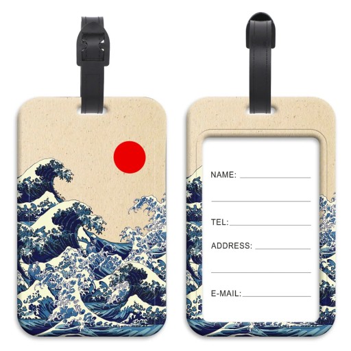 Etiqueta de bagagem com motivo de pintura a óleo de ondas do mar 11 cm etiqueta de identificação de plástico para mala com cartão para dados de contacto