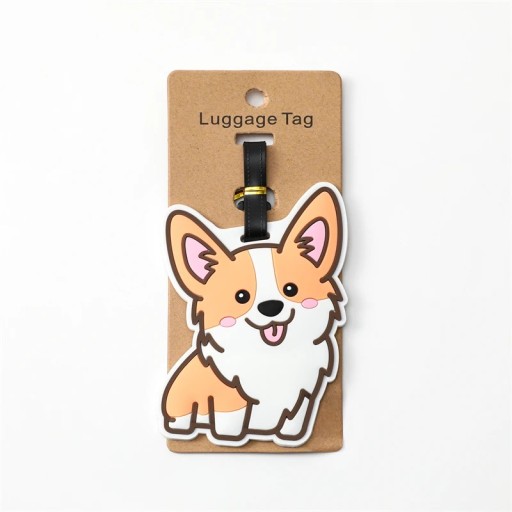 Etiqueta de equipaje con motivo de perro 10,5 × 10,5 cm identificativa de silicona beige y blanca para maletas o mochilas de viaje