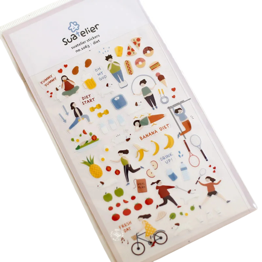 Etiquetas decorativas de PVC con motivos de ejercicio y dieta 9,2x15 cm para diario de fitness, planner y estilo de vida saludable
