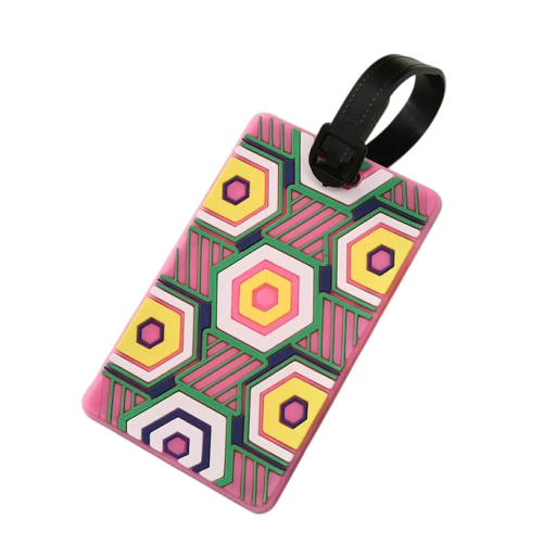 Étiquette de bagage avec motif géométrique 10,5×6,5 cm étiquette d'identification en silicone pour bagages